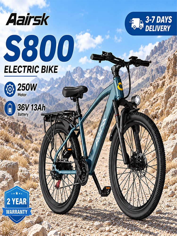 Elektrofahrrad Aairsk S800 250W Motor 36V13AH Abnehmbarer Lithium-Akku Elektrofahrrad 26-Zoll-Reifen Erwachsenen-City-Pendler, Outdoor-Offroad-E-Bike