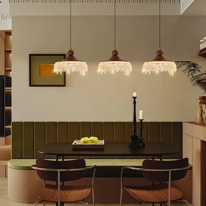 โคมไฟระย้าแบบฝรั่งเศสโบราณ 3 หัว, โคมไฟระย้าทรงหยดน้ำไม้วอลนัท, โคมไฟวินเทจสำหรับร้านอาหาร, หัวเตียงห้องนอน, ทางเดิน