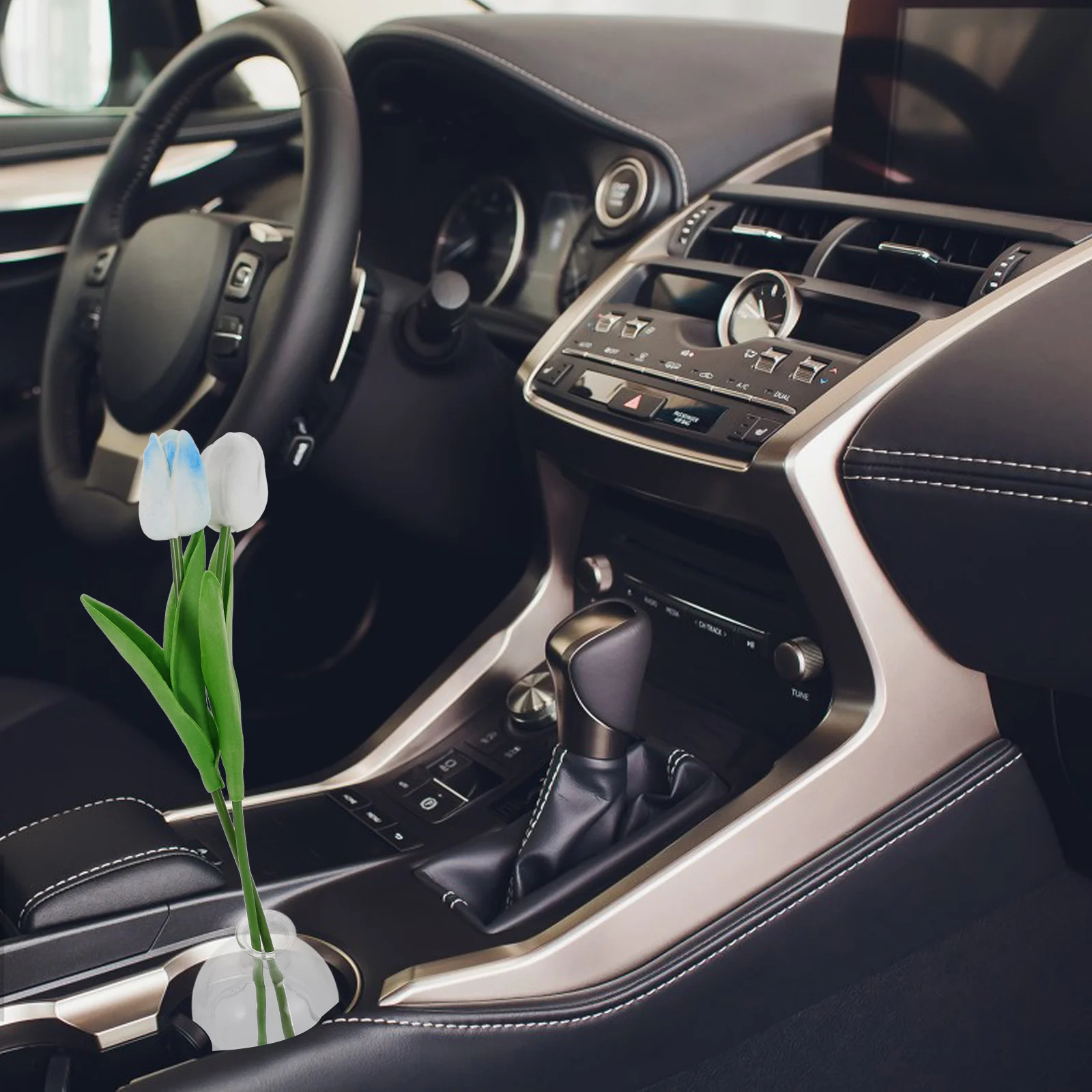 

1Set Tulip Flower Car Dashboard Decoration Artificial Vase Resin Flower Car Interior Ornament Decorative Accessory