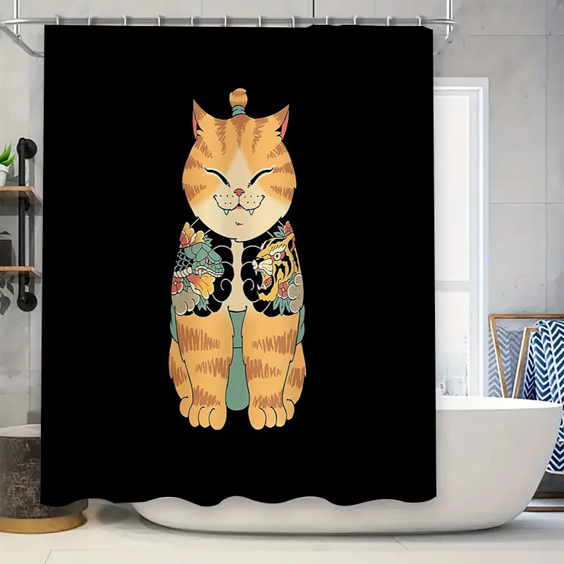 

unframed Japanese Dragon Cat Washable Shower Curtain Anime Pet Themed Bathroom Decor Japanese Style Washable Fabric Backdrop