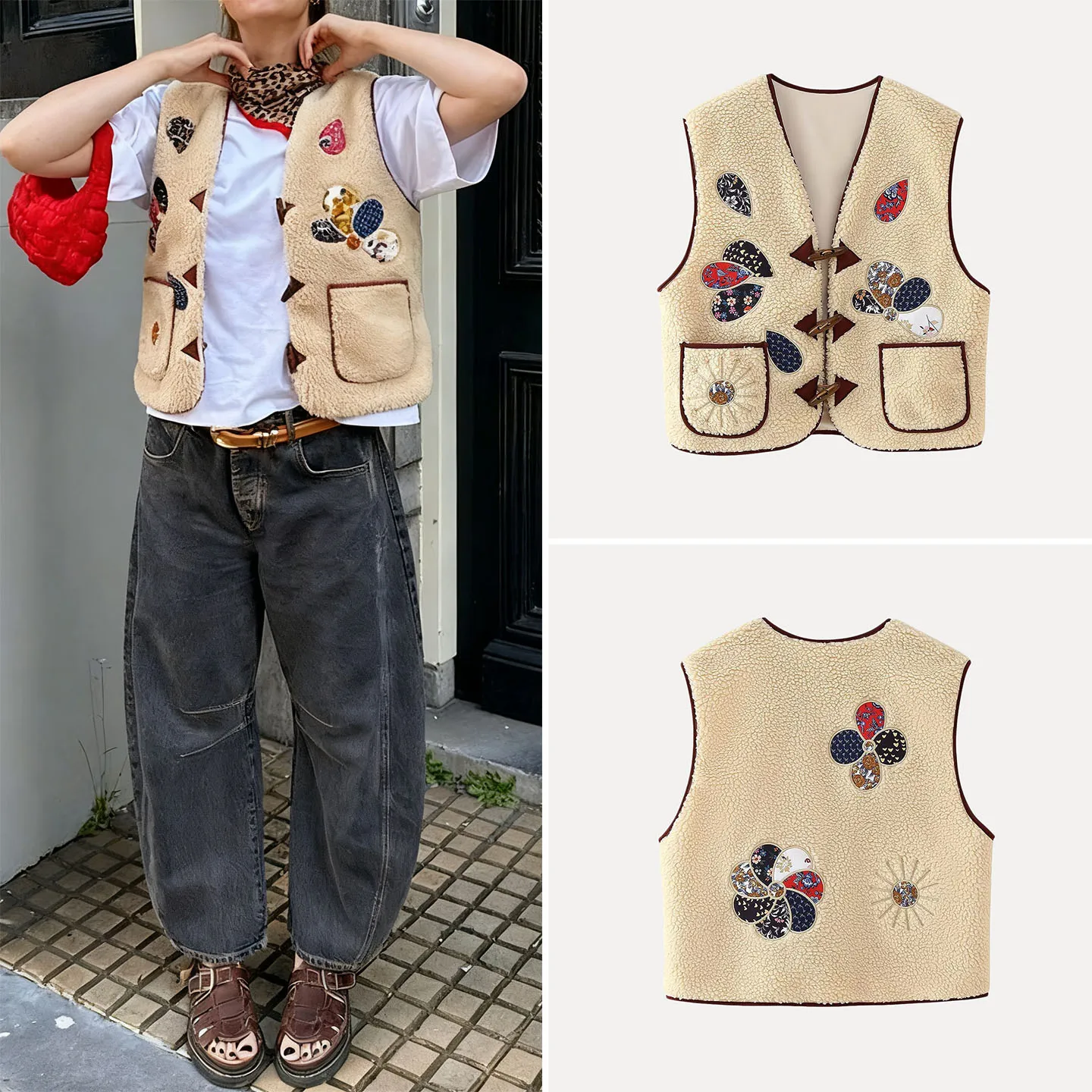 

Faionable Sweet Lamb Fur Vest Women's Clothing Patchwork Sle Commute V-ne Single Button Pure Color Chinese Brand