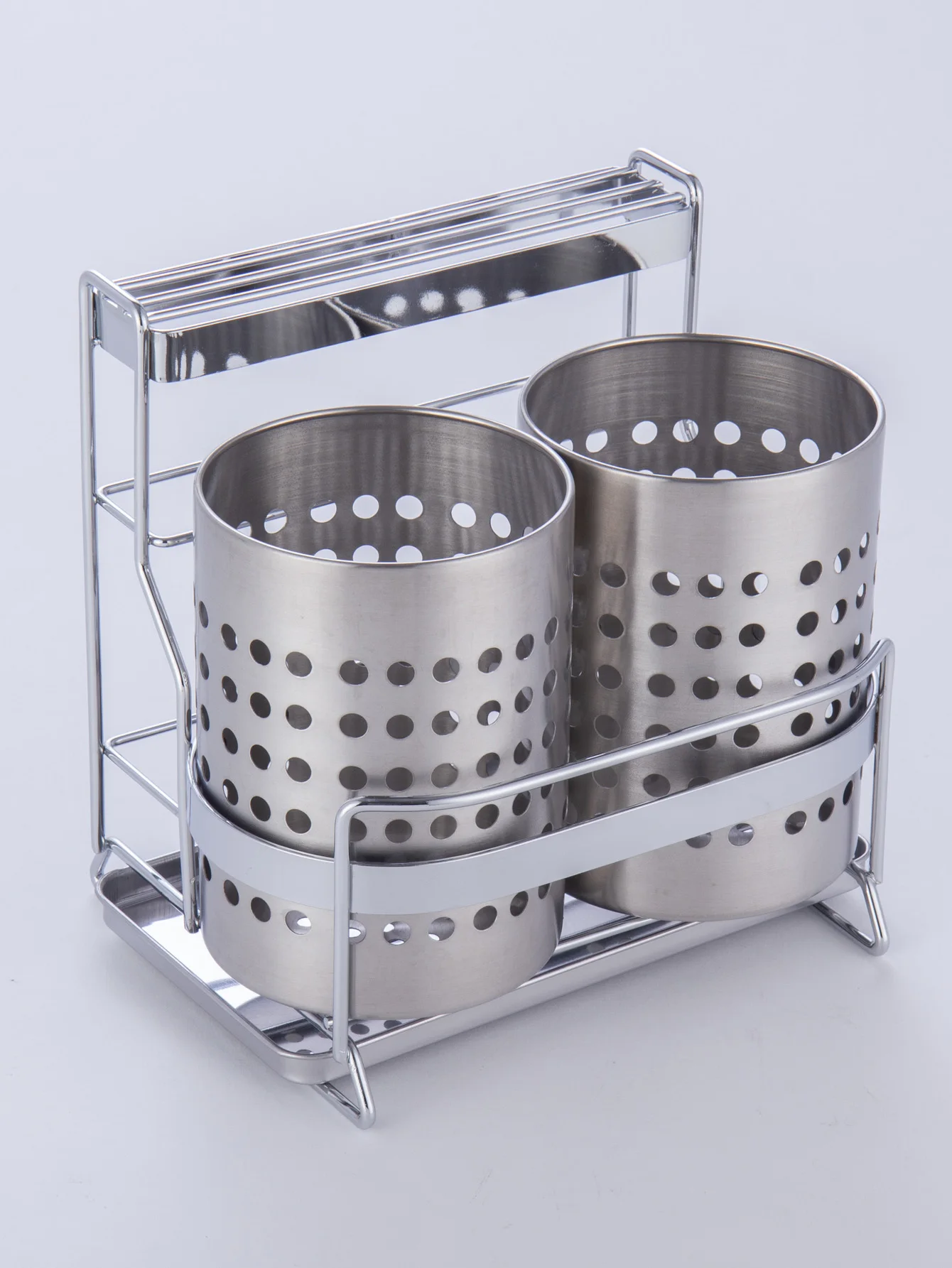 

Stainless steel double-barrel tableware storage rack Kitchen chopsticks cage knife fork spoon drain storage container