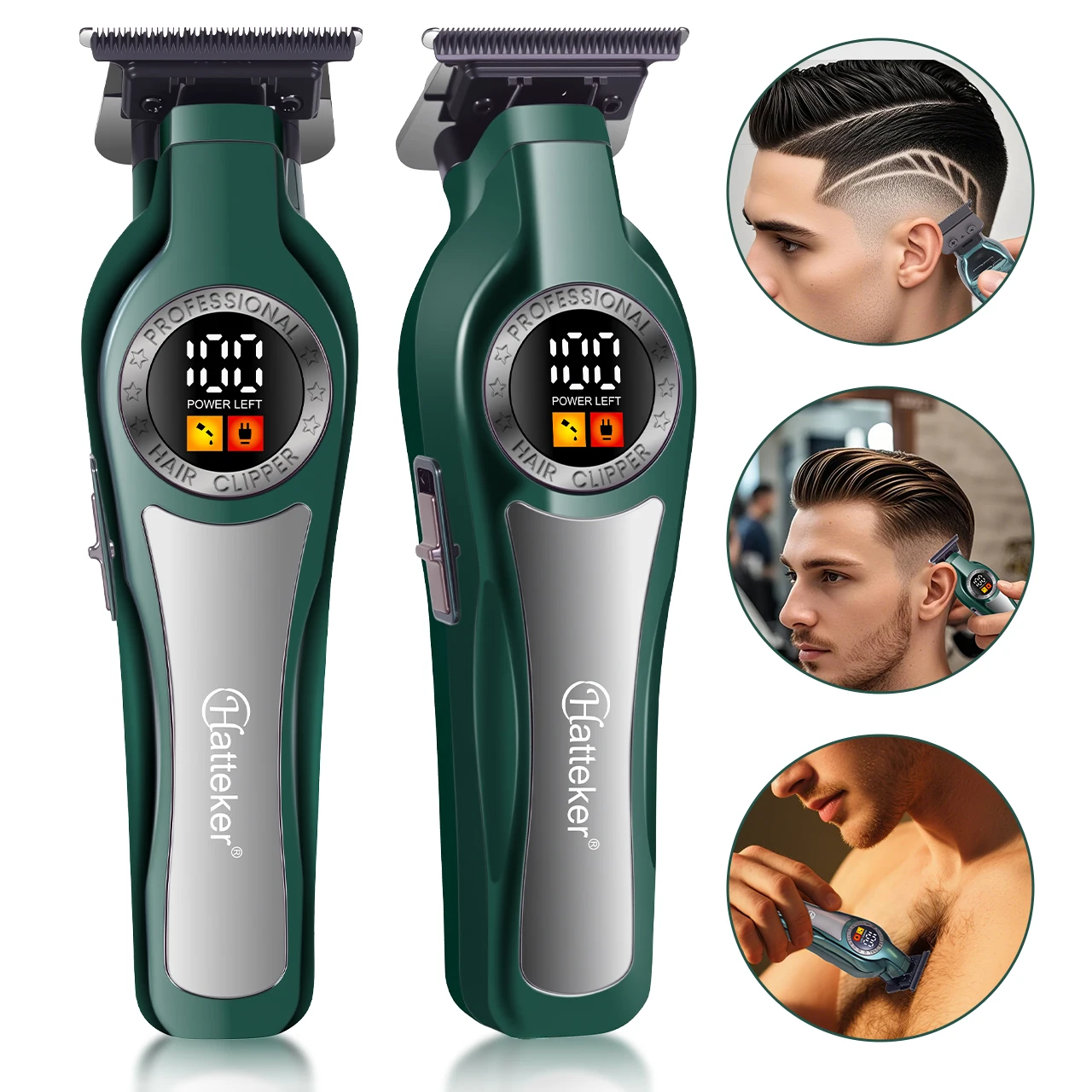 Hatteker Professioneller Elektrischer Haarschneider für Männer mit Digitalanzeige, Effilierschere, Friseursalon-Pompadour-Haarschneidewerkzeug, Weiß