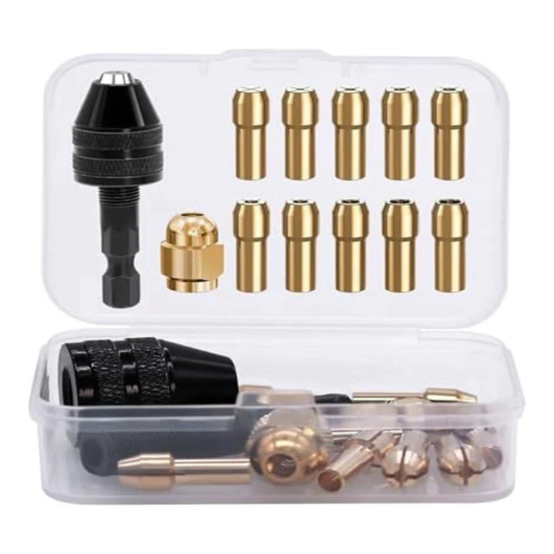 

12 Piece Drill Chuck Adapter Set Tool ,4486 Drill Chuck, 4485 Collets, Brass Change Chuck Heads, Keyless Drill Chuck With Box