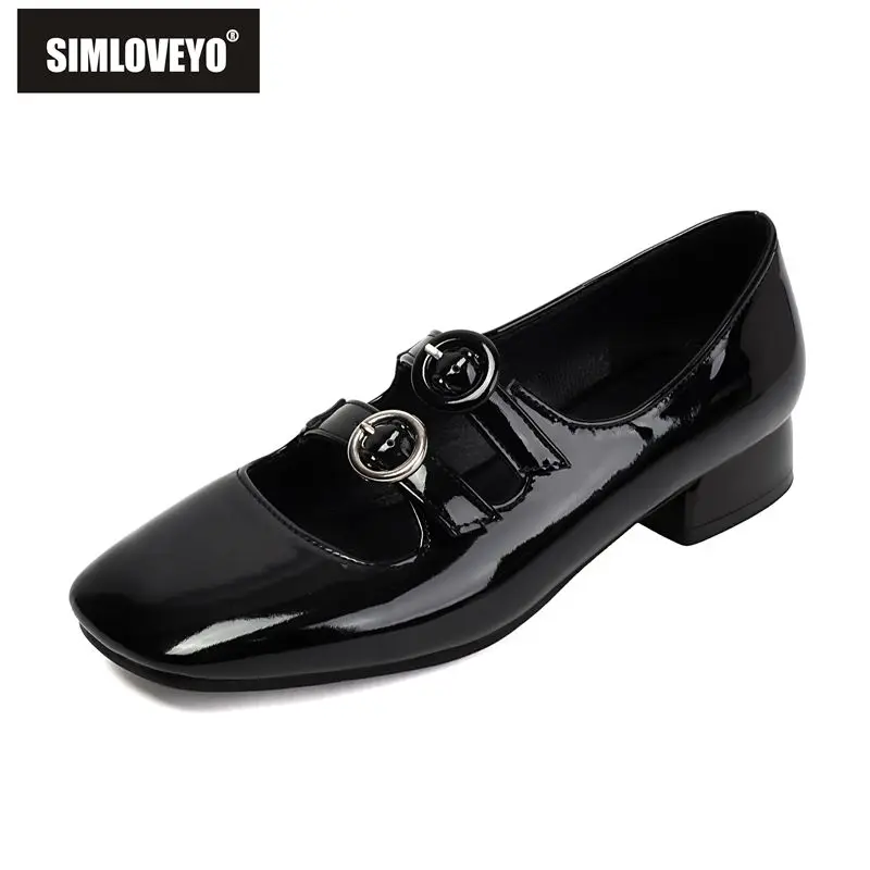 

SIMLVOEYO Brand Shiny Female Flats Square Toe Double Buckle Strap Oversize 41 42 43 Leisure Daily Soft Mary Janes Shoes Footwear