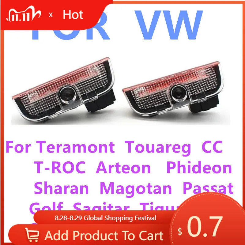 

2026 Новые подстаканники, 2 светодиодных светильника для проектора, аксессуар для VW серии, украшение для двери автомобиля, светильник для гольфа 5 6 7 Arteon Touareg