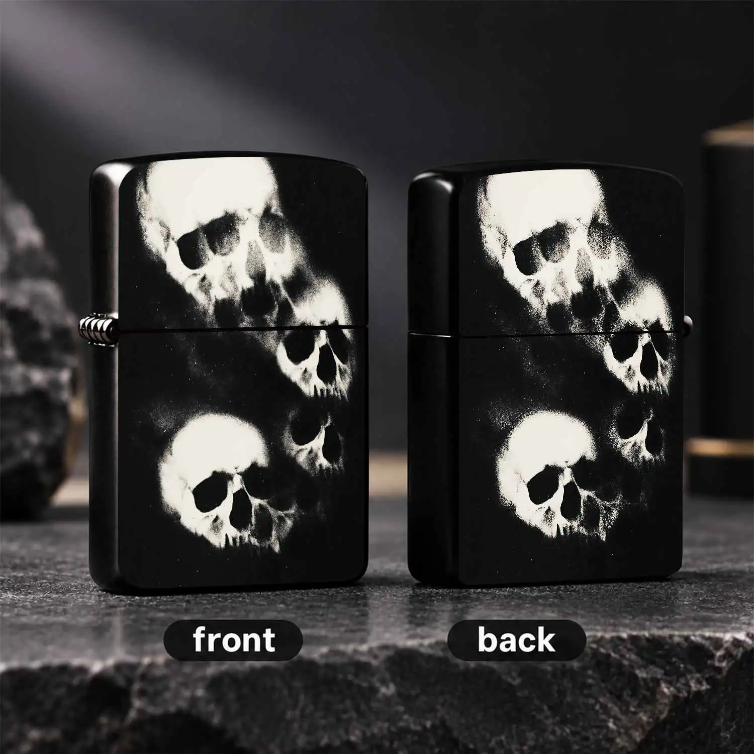 Retro Skull Art Print Lighter, Spooky Dark Aesthetic Portable Ignition Device For Daily Outdoor Gathering Travel, Durable Trendy Creative Gift With Unique Mysterious Visual Effect For All Scenarios A Humorous And Interesting Lighter