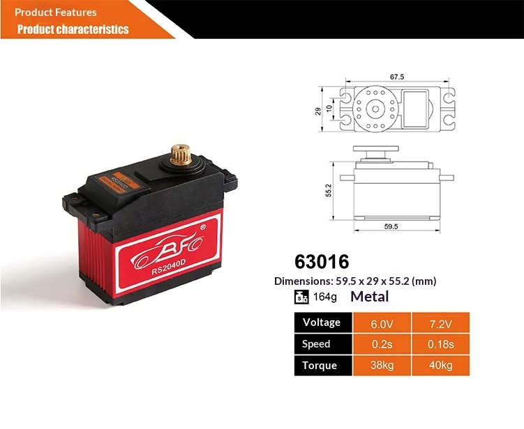 40 kg Gas-/Lenkservo mit hohem Drehmoment für RC-Autos im Maßstab 1:5, kompatibel mit Baja 5B/MCD F5 (Teilenummer: 63016)