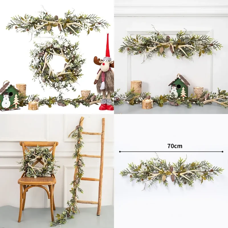 Christmas Rattan Pendant Christmas Tree Wreath Scene Arrangement Ornaments Props for Holiday Decoration