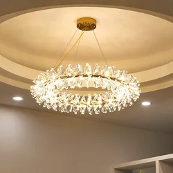 Clear Crystal LED Pendant Lamp Round Lamp Living Room Restaurant Bedroom Lighting Fixtures Gold Metal Wire Adjustable G4 Bulb