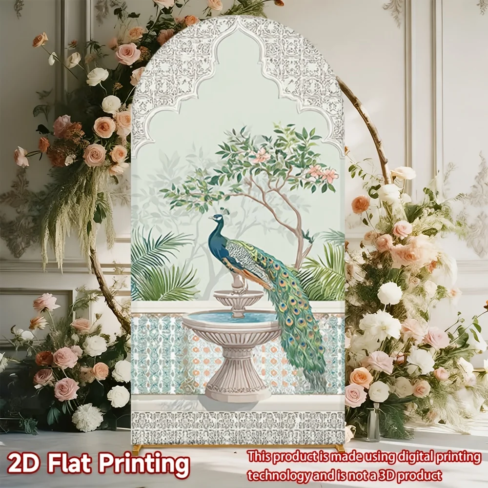 Mocsicka Peacock Arch Cover Backdrop Mughal Garden Fountain Background Indian Wedding Bridal Shower Party Photozone Studio Decor