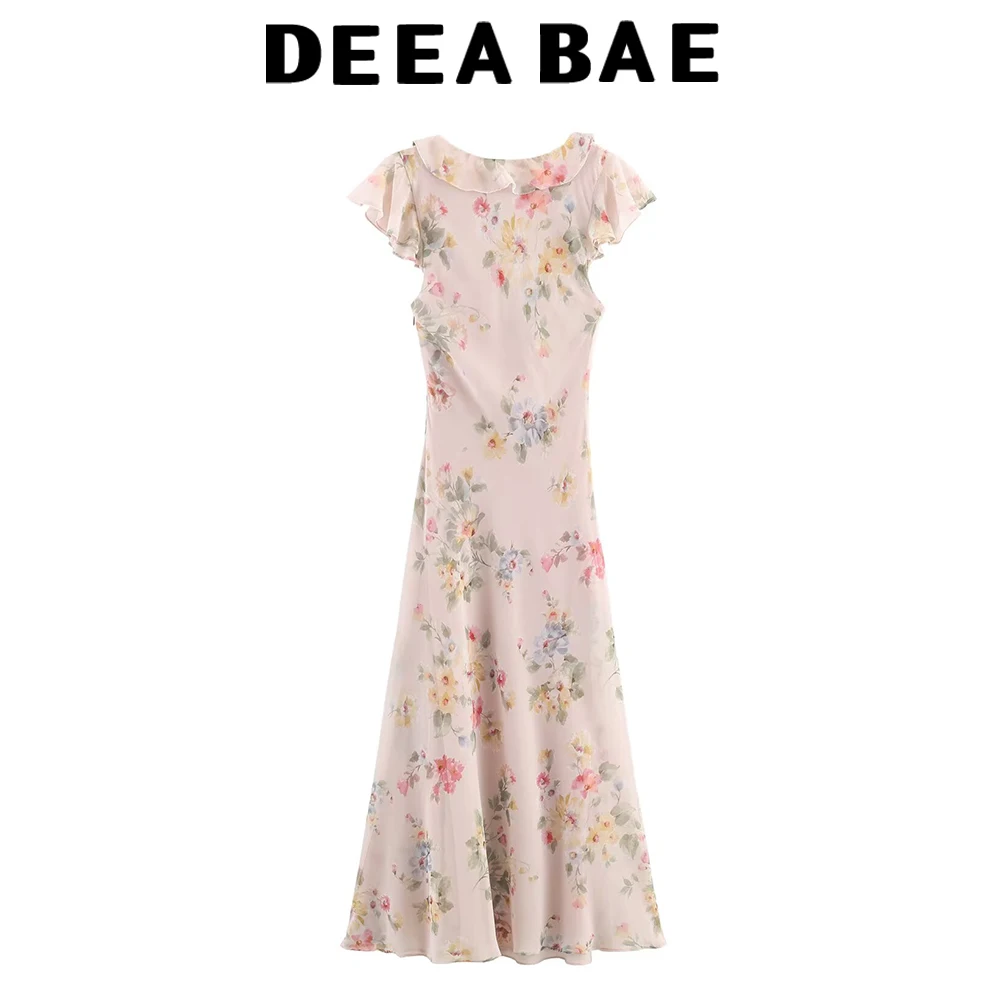 DEEABAE Autumn new women's clothing fashionable temperament sexy flower V-neck short sleeved MIDI dress