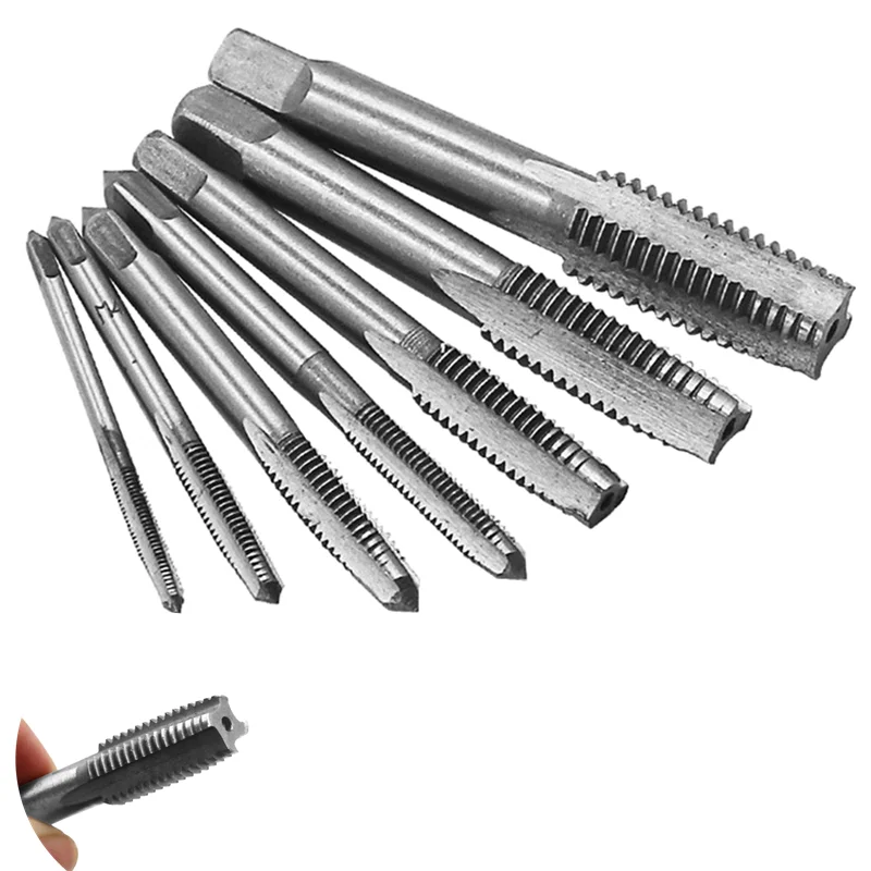 7pcs/set Bearing Steel Taper Spiral Point Straight Fluted Hand Taps M3/M4/M5/M6/M8/M10/M12 Screws