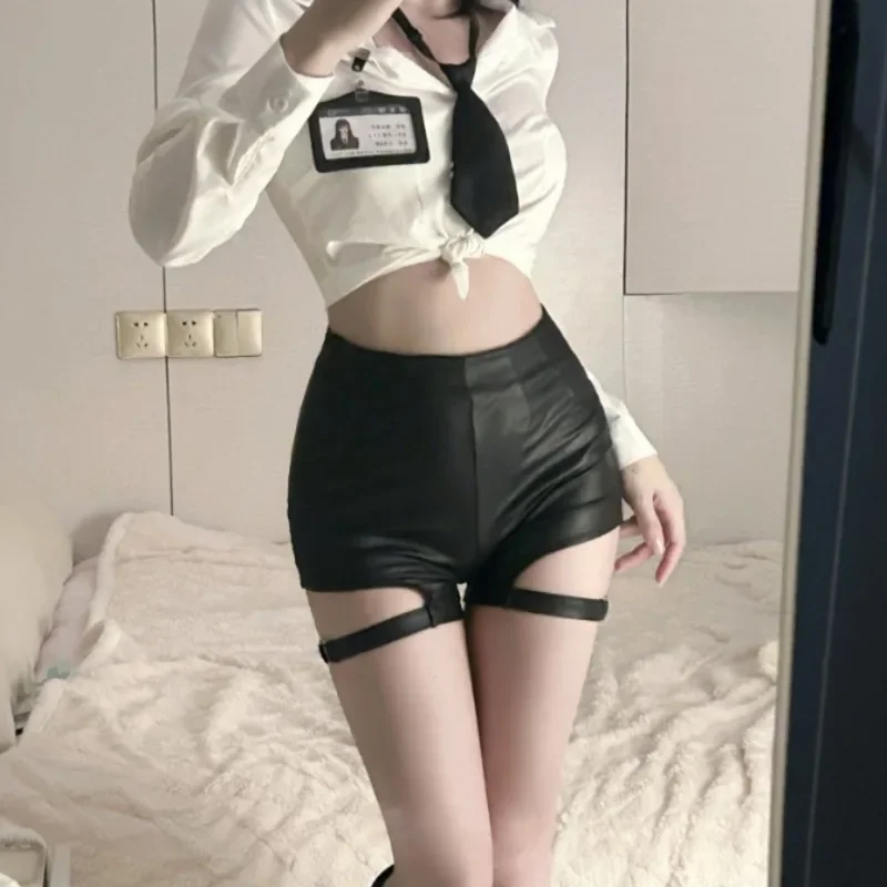 Pantaloncini da donna Nero Coquette Skinny Booty Vita alta Sexy Stretto Designer Elasticità Novità in eleganti pantaloni corti femminili giovanili