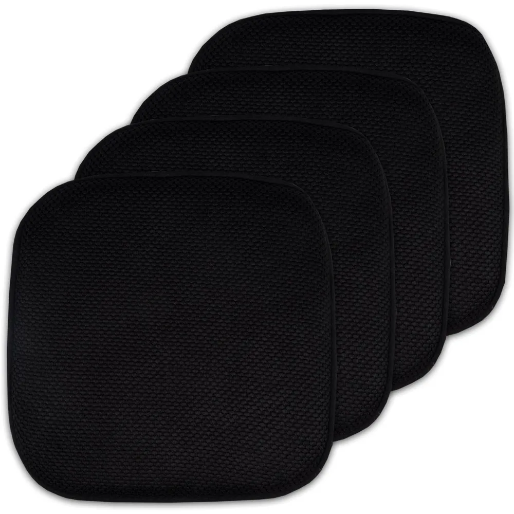 

4-Pack Honeycomb Pattern Memory Foam Chair Cushions, 16x16 Inches, Non-Slip Backing, Black