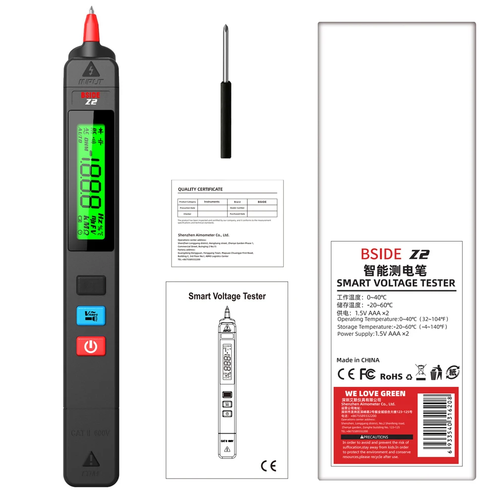 Bside Ac Spanningstester Lekkage Detector Kruip Elektrische Pen Contactloze Circuit Continuïteit 0 ~ 300V Met Achtergrondverlichting