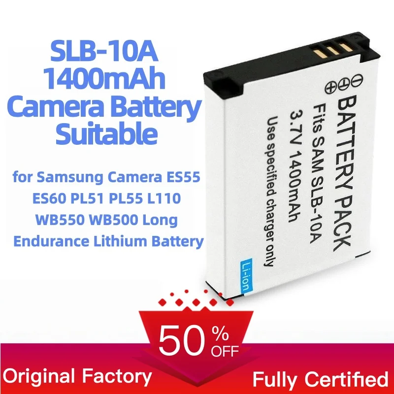 SLB-10A 1400mAh Camera Battery Suitable for Samsung Camera ES55 ES60 PL51 PL55 L110 WB550 WB500 Long Endurance Lithium Battery