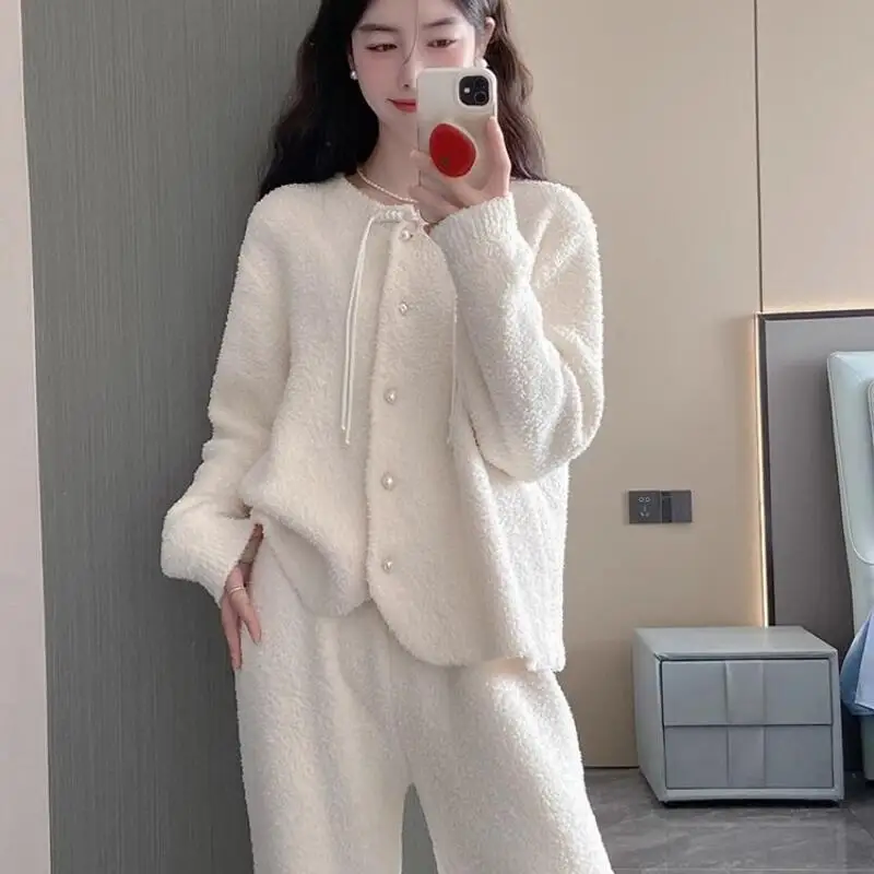 

Women's Clothing Pajama Set Homewear Long Sleeves Pants Two-Piece Set Autumn and Winter Thicken Comfortable Sweet Fashion