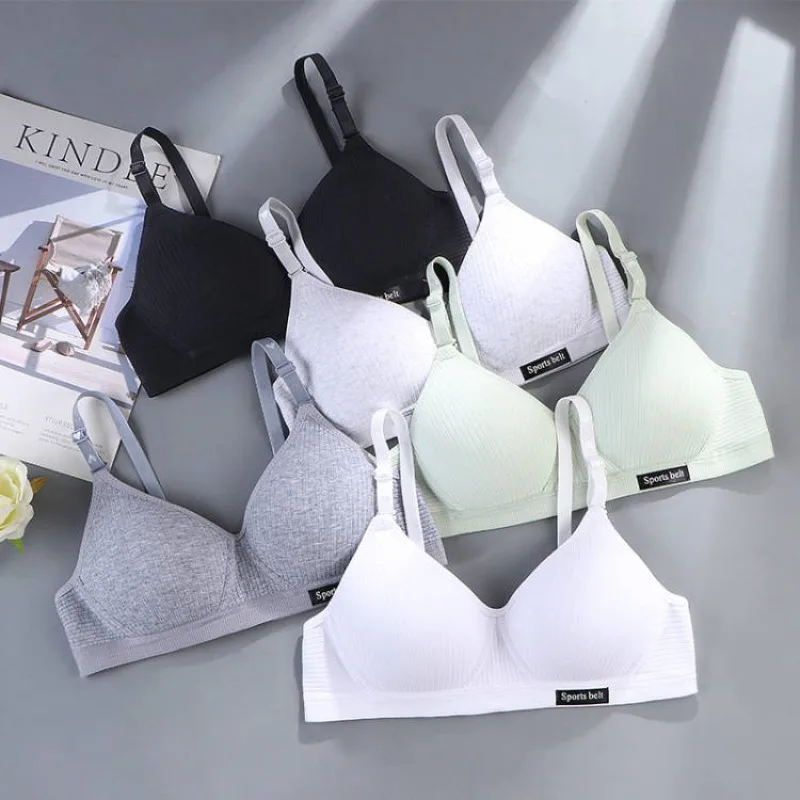 Cotton Underwear Girls Korean Version No Steel Ring AB Cup Bra Small Chest Thin Gathered Anti-sagging Bras  Lingerie