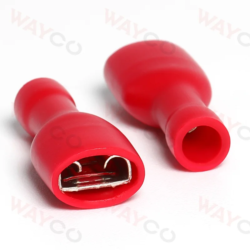 50PCS 6.3mm Spade Crimp Terminals Electrical Wire Connectors Faston Insulated Female For Quick Connection Cables Splice Plugs