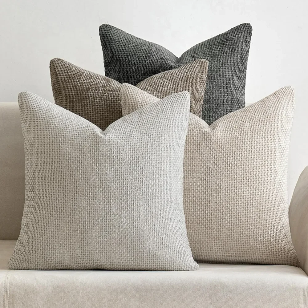 2pcs 45x45cm Luxury Chenille Pillow Cover Cross Woven Textured Cushion Sofa Soft Solid Color All-season Home Decor Modern