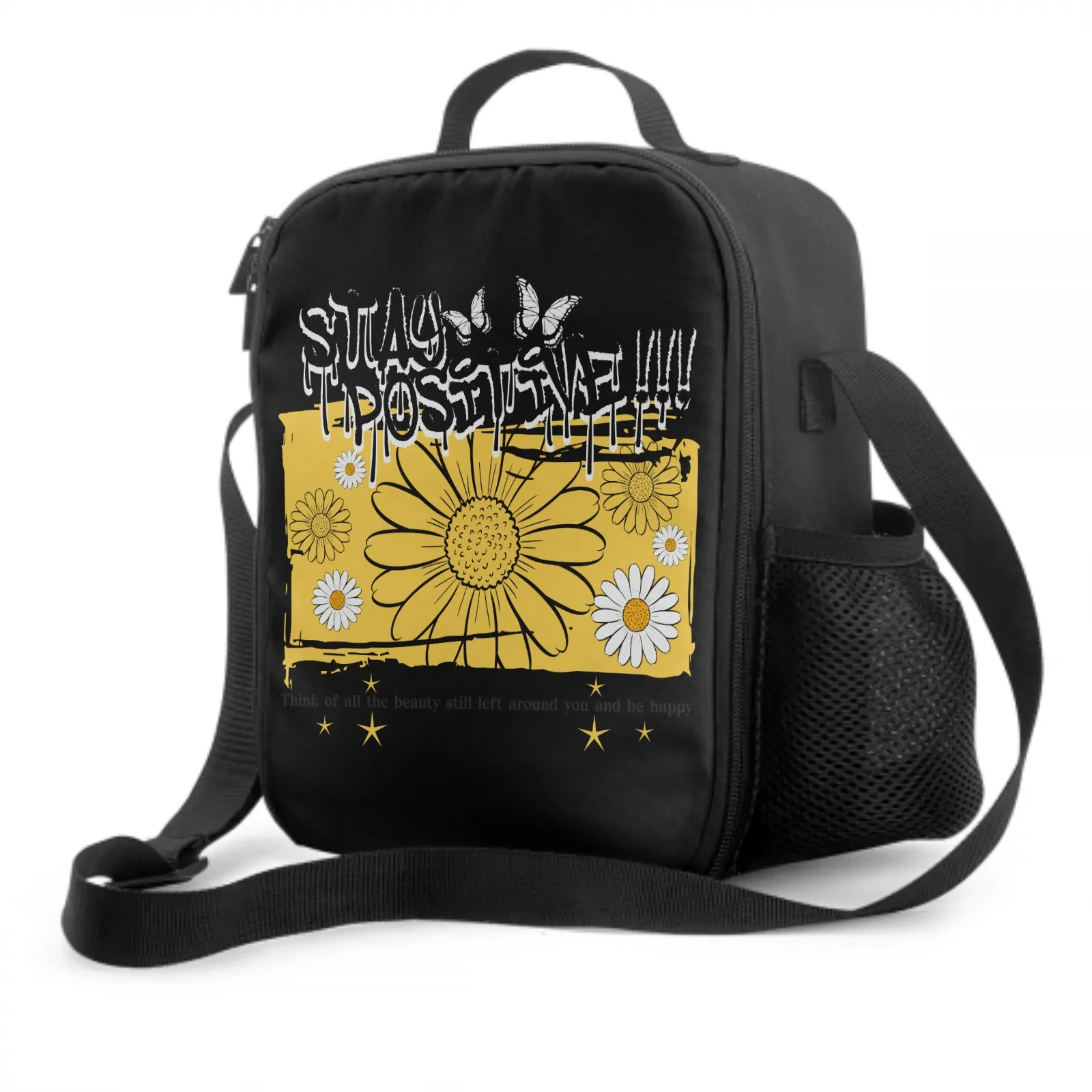 

Hippie Daisy Stunning Lunch Bag Floral Design Lunch Tote Bag Lunchbox Container For Work College Travel Beach, Adjustab