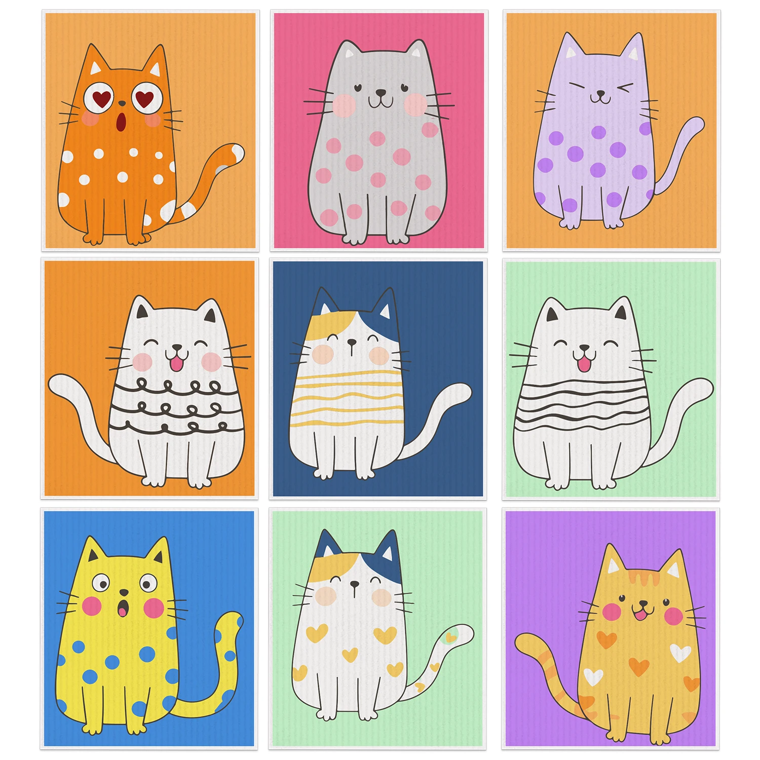 

Комплект из 6 шведских кухонных салфеток, милый рисунок кота — многоразовые, впитывающие, быстросохнущие губки для чистки