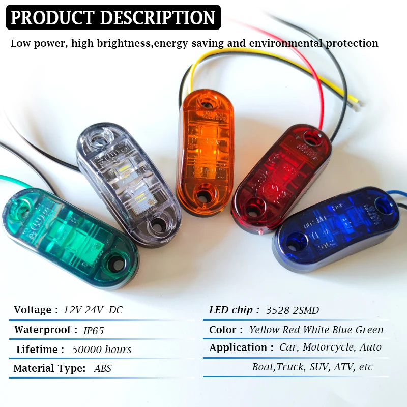 Luz LED Diodo para Trailer e Camion, Lâmpada Marcadora Lateral, Luzes de Advertência, Acessórios para Caminhão, 24V, 12V, 24V