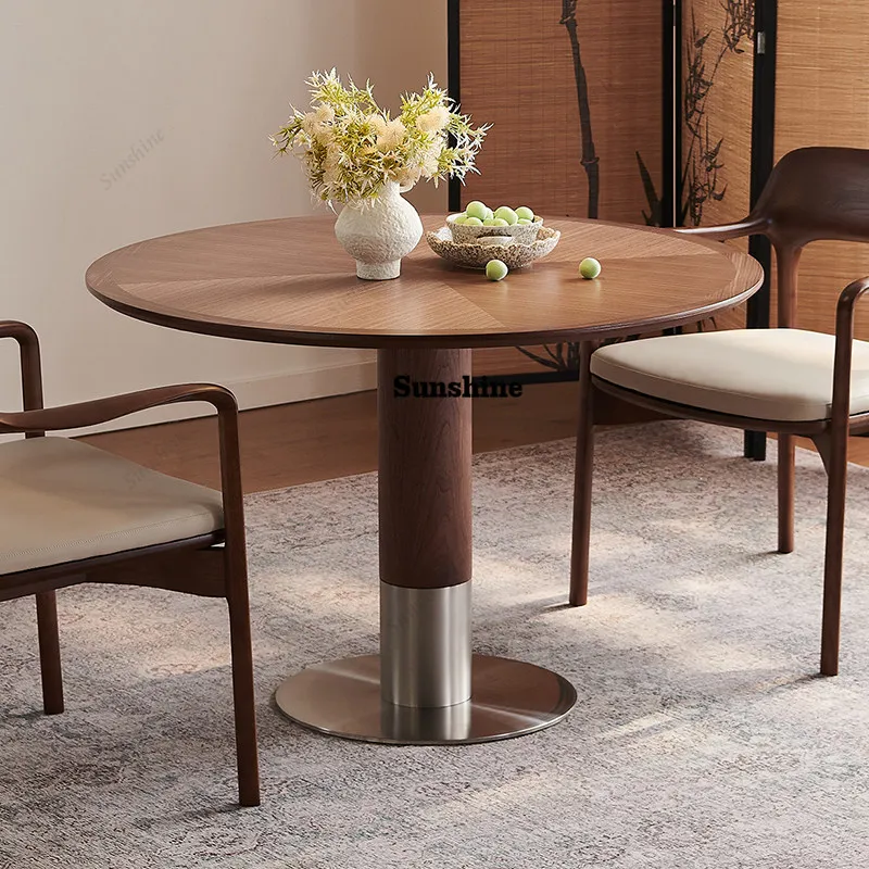 

Solid wood medieval style round table household round dining table commercial small apartment negotiation table