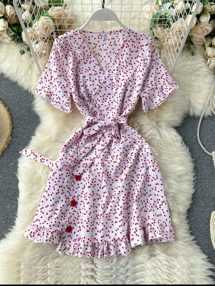 

Summer Women's Printed Forest Dress New butterfly Sleeve Sweet French Flower Dress Mini Short Dress Female GD376