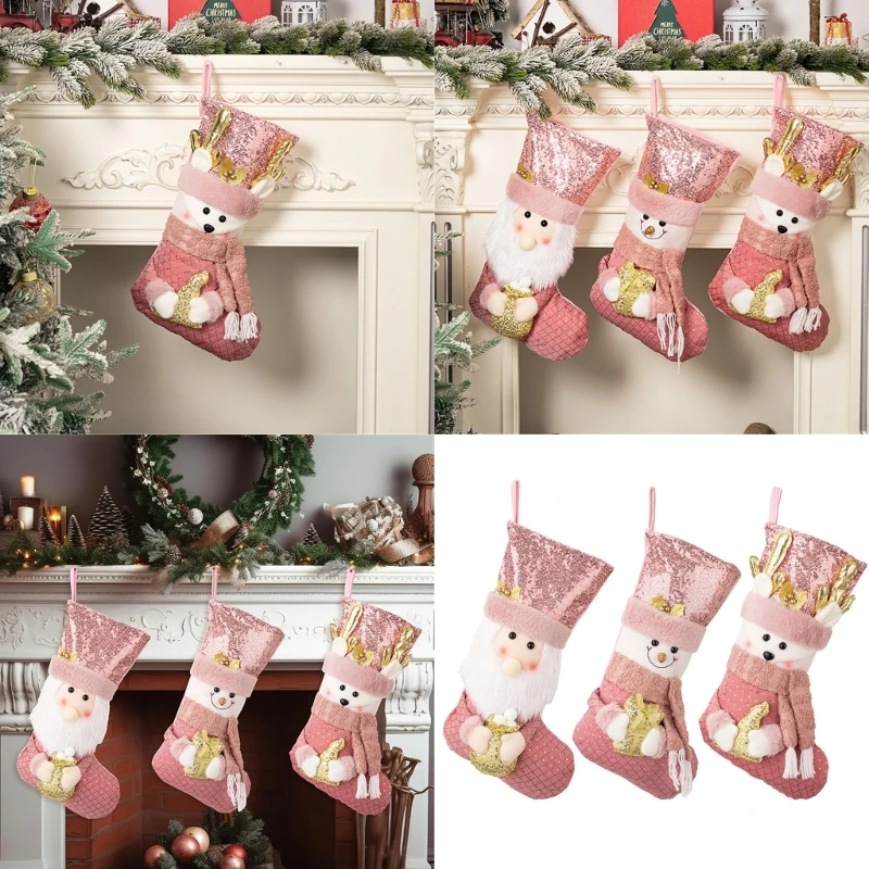 Soft Pink Sequins Christmas Stocking European Pink Shimmering Christmas Stocking Soft Stocking For Tree Decors