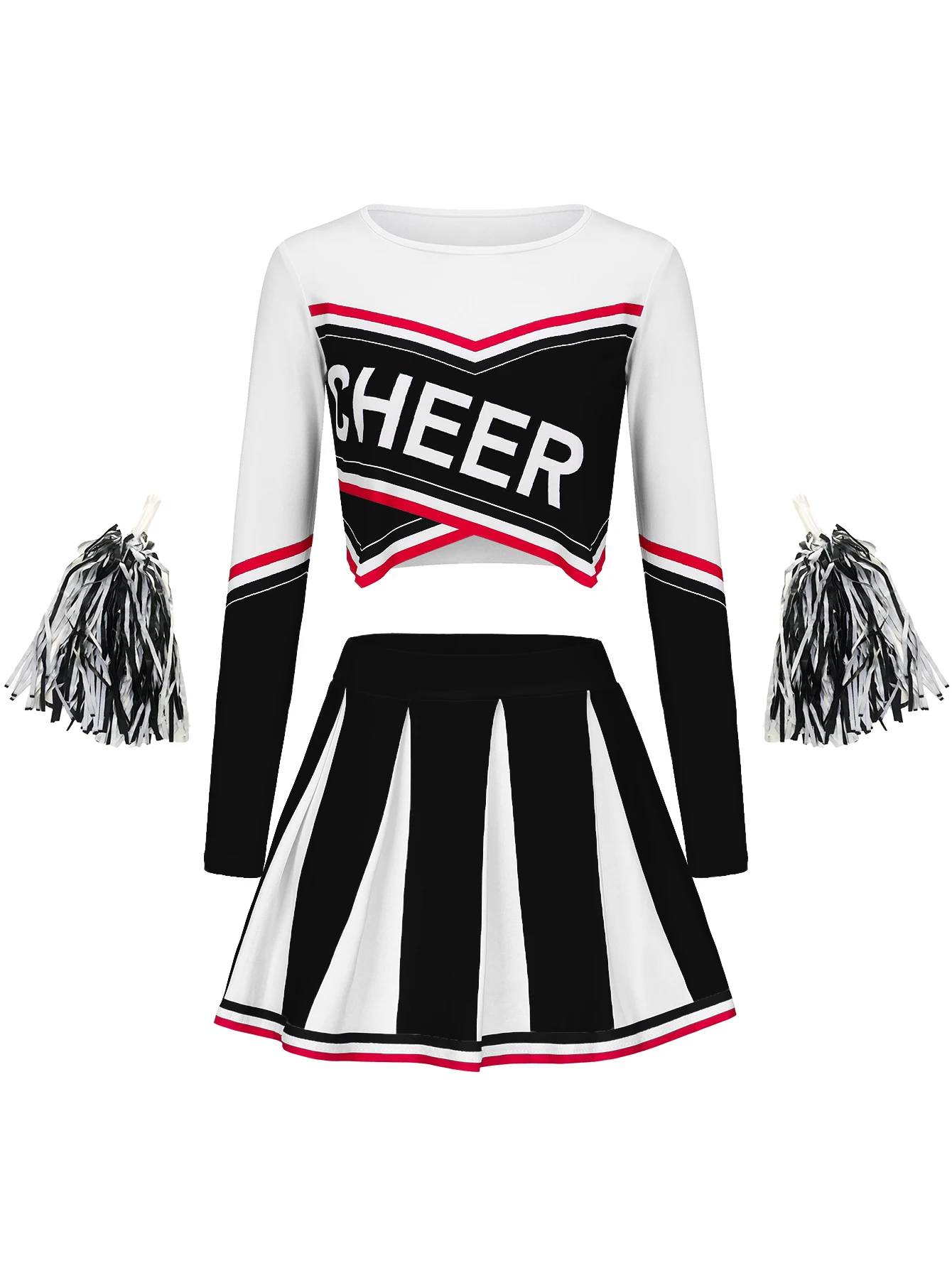 Women's Long Sleeve Cheerleader pompon Sexy Student Stage Music Performance Dress Uniform Adult Cheerleading Motion