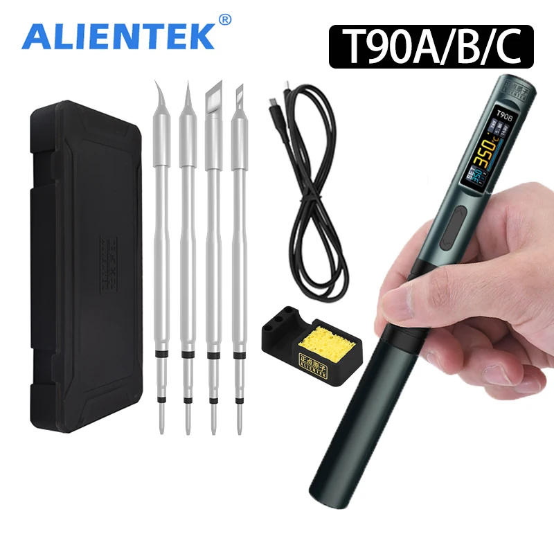 Умный паяльник ALIENTEK T90 PD 140 Вт с регулируемой температурой постоянного тока 28 В 80-450 ℃   Комплект сварочной паяльной станции C210 C245 T65 Инструменты