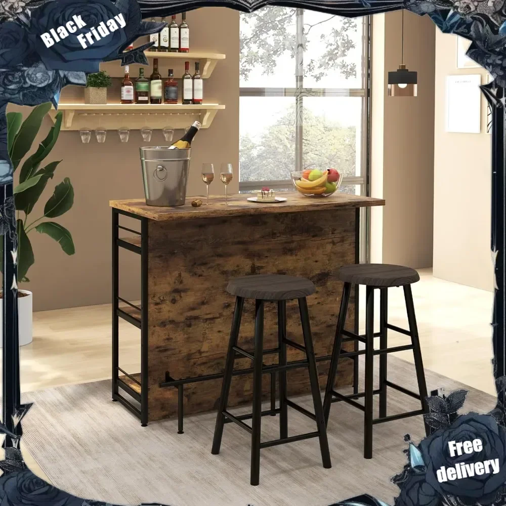 

Home Bar Unit, 4 Tier Liquor Bar Table with Footrest, Wine Bottle Racks, Glass Holder, Industrial Corner Mini Coffee Bar Cabinet