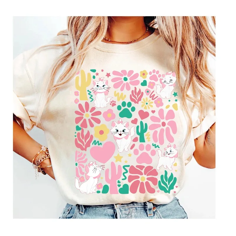 قميص ديزني فلورال بوهو أرستوكاتس ماري، قميص أرستوكاتس ماري أنا سيدة لطيف على شكل قطة، قميص ديزني لاند المتطابق للعائلة