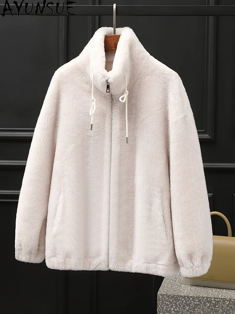 AYUNSUE 100% laine manteau de fourrure femmes mode mouton peau de mouton veste automne hiver vêtements col montant fourrure Composite П199ьто Ж брае