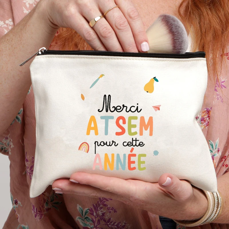 French School ATSEM Appreciation Design Toiletry Bag - Durable Polyester Zipper Pouch with French School Inspired Makeup Case