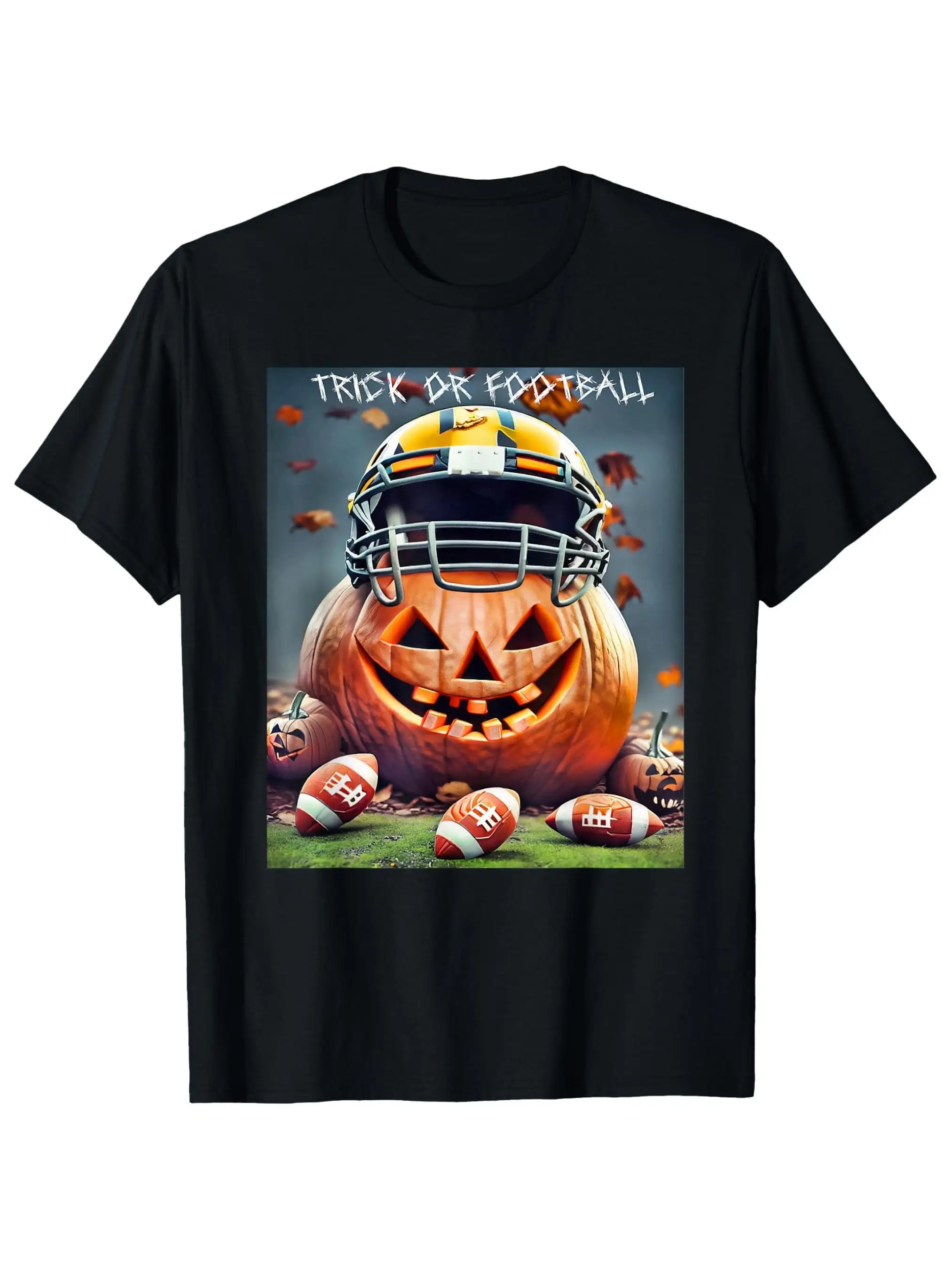 Camiseta de hombre con cuello redondo y estampado de una sola cara de algodón puro, jugador de calabaza, temporada de Playoff de fútbol de Halloween, 200g