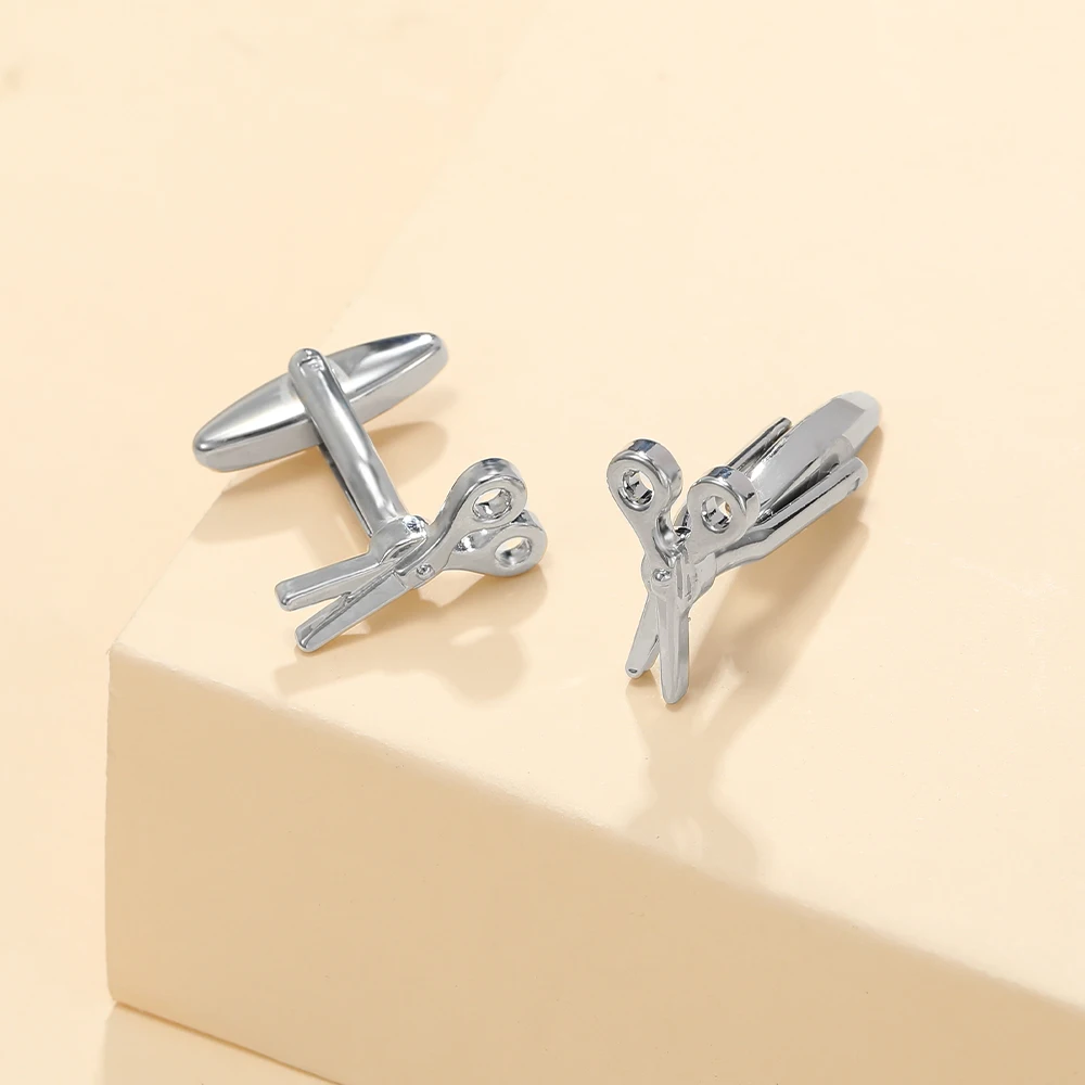2Pcs Statement Scissors Clipper Shaped Mens Cufflinks Personality Hammer Tools Sleeve Button Barber Jewelry