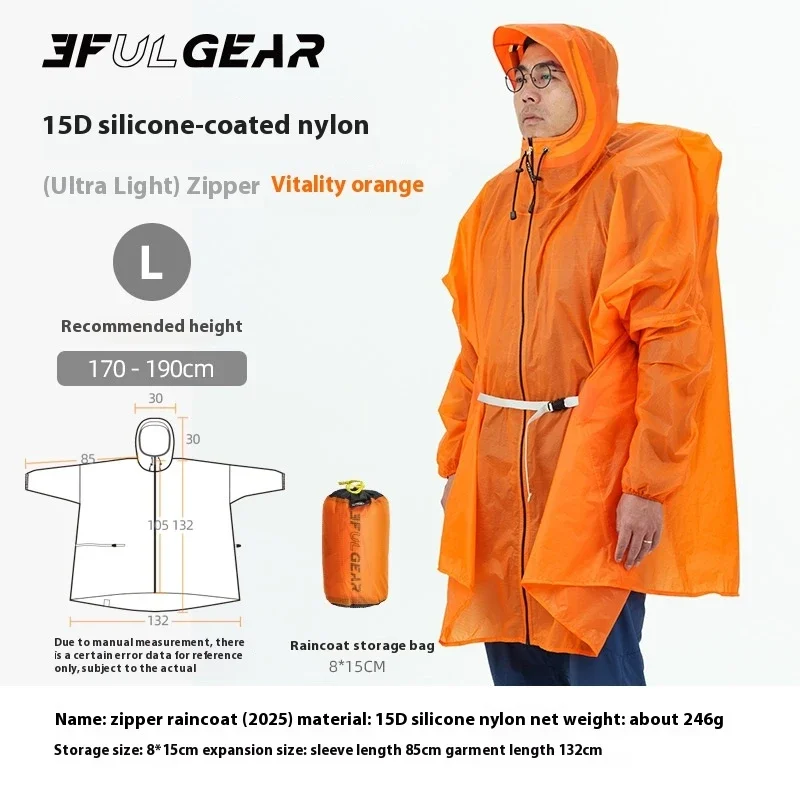 3F UL GEAR Rits Regenjas 15D Nylon/210T Polyester Waterdichte Jas Ultralicht Buiten Fietsen Kamperen Wandelen Regenponcho Jas