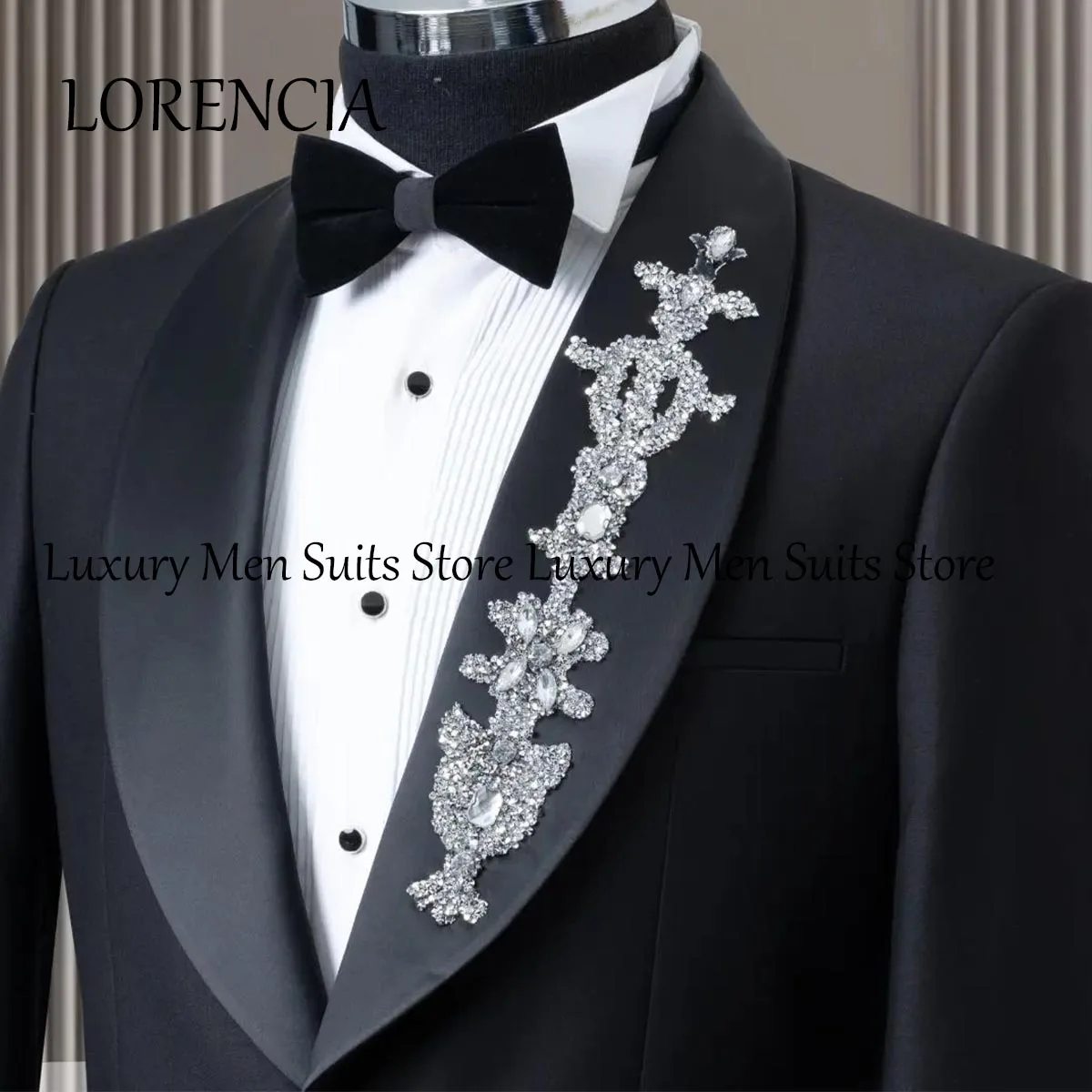 Customized Sparkly Luxury Beaded Crystals Groom Wedding Tuxedos 2 Pieces Sets Men Suits Double Breasted Male Party Blazer Homme