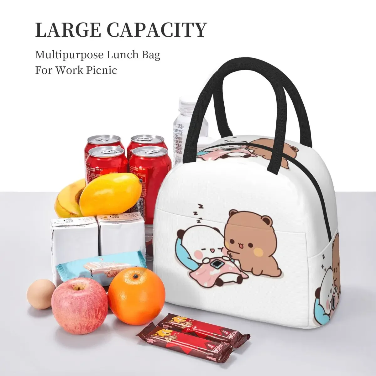 Peach And Goma Bubu Dudu Balloon InsulatedLunch Bag for Women Office Cooler Thermal Food Box Tote Portable Lunch Boxes Container