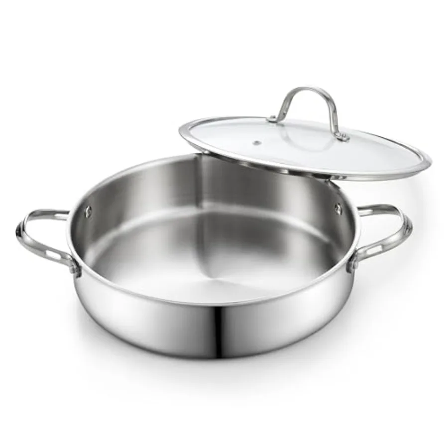 

5.5-Quart Multi-Ply Clad Stainless Steel Deep Saute Pan 12-inch Frying Pan Large Skillet with Lid Chef Induction Cookware Stay-