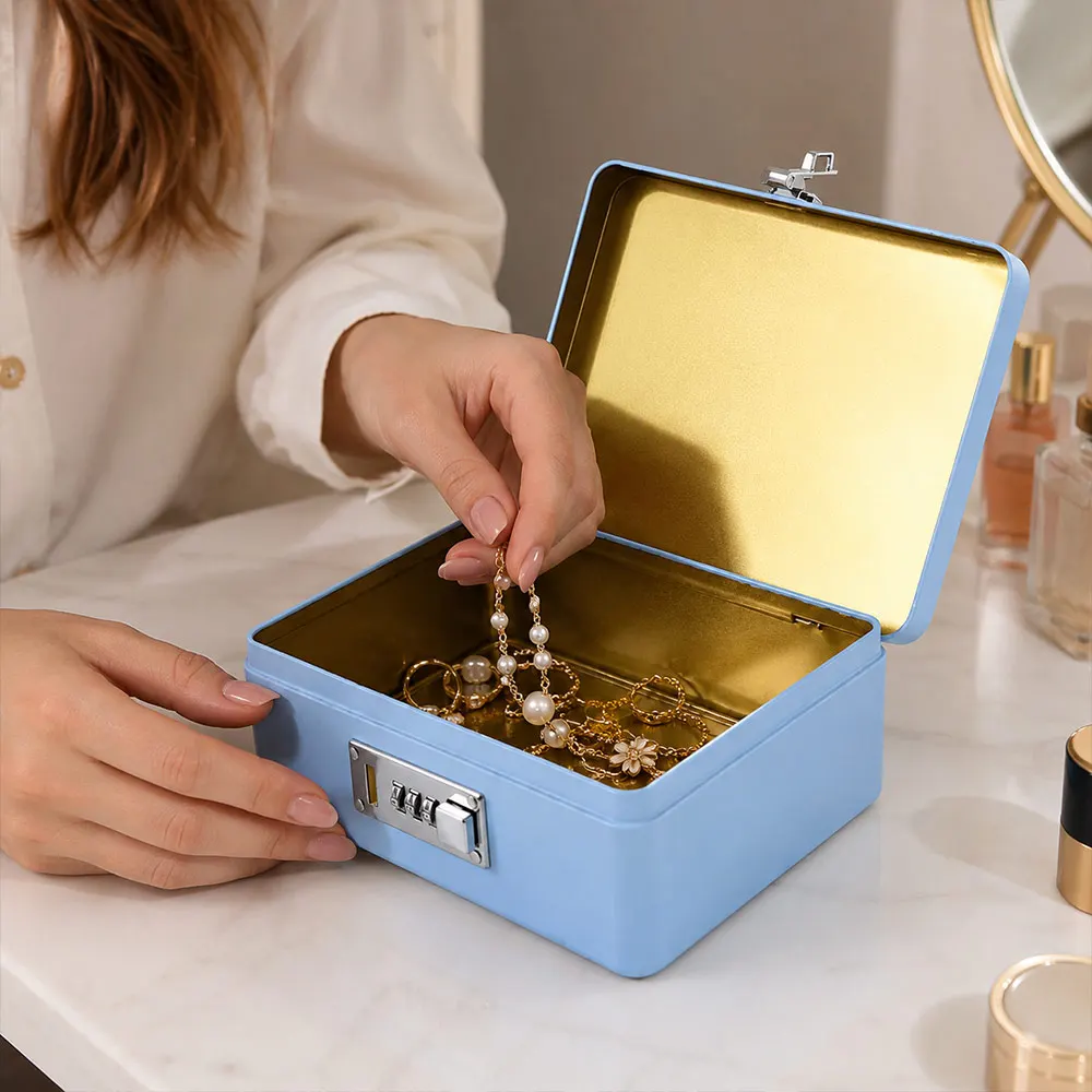 Combination Lock Password Lock Storage Box Metal Construction Rectangular Shape Key Safe Box Secure Storage Flip Top Design