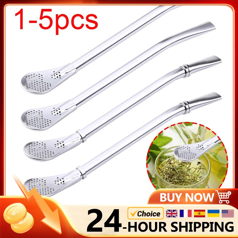 Drinking Straw Filter Handmade Stainless Steel Drinking Straw Spoon Tea Filter Grass Matte Tea Straws Bulb Pumpkin Reusable Tea