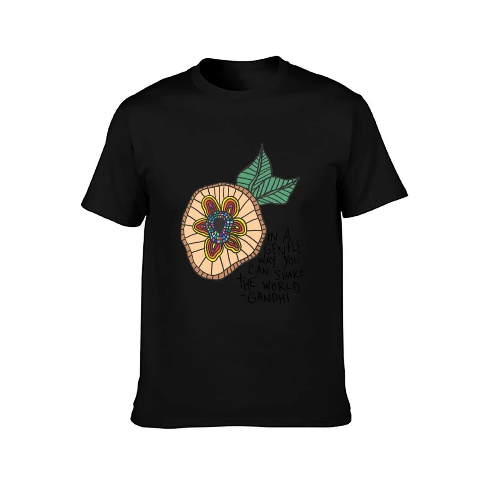 In a Gentle World inspirational quote Gandhi T-Shirt Cool Feeling Summer Tee Shirt T-Shirt