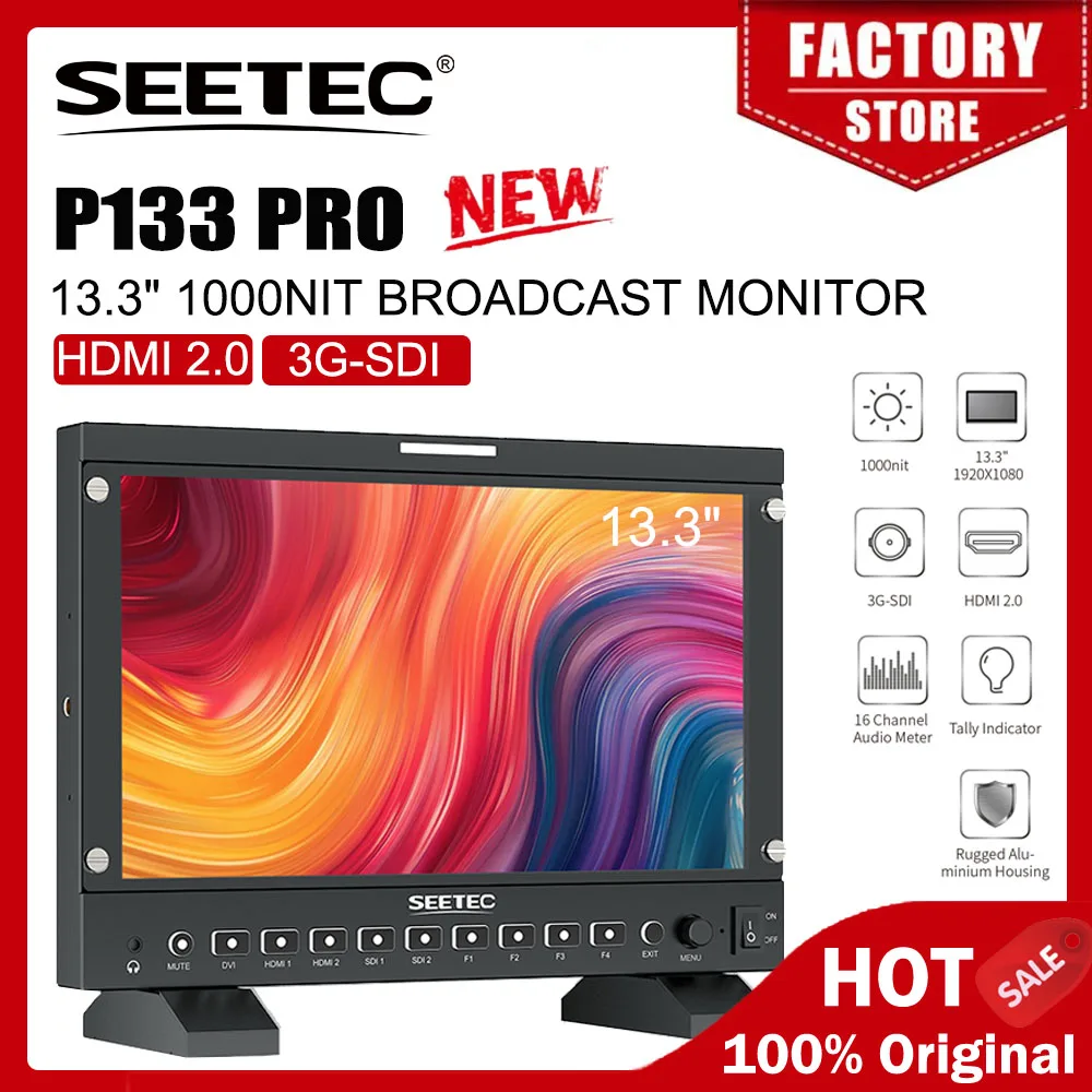 

SEETEC 13.3 inch Broadcast Monitor P133 PRO 3G-SDI 4K HDMI Full HD 1920x1080 1000nit High Bright With Waveform 3D LUT