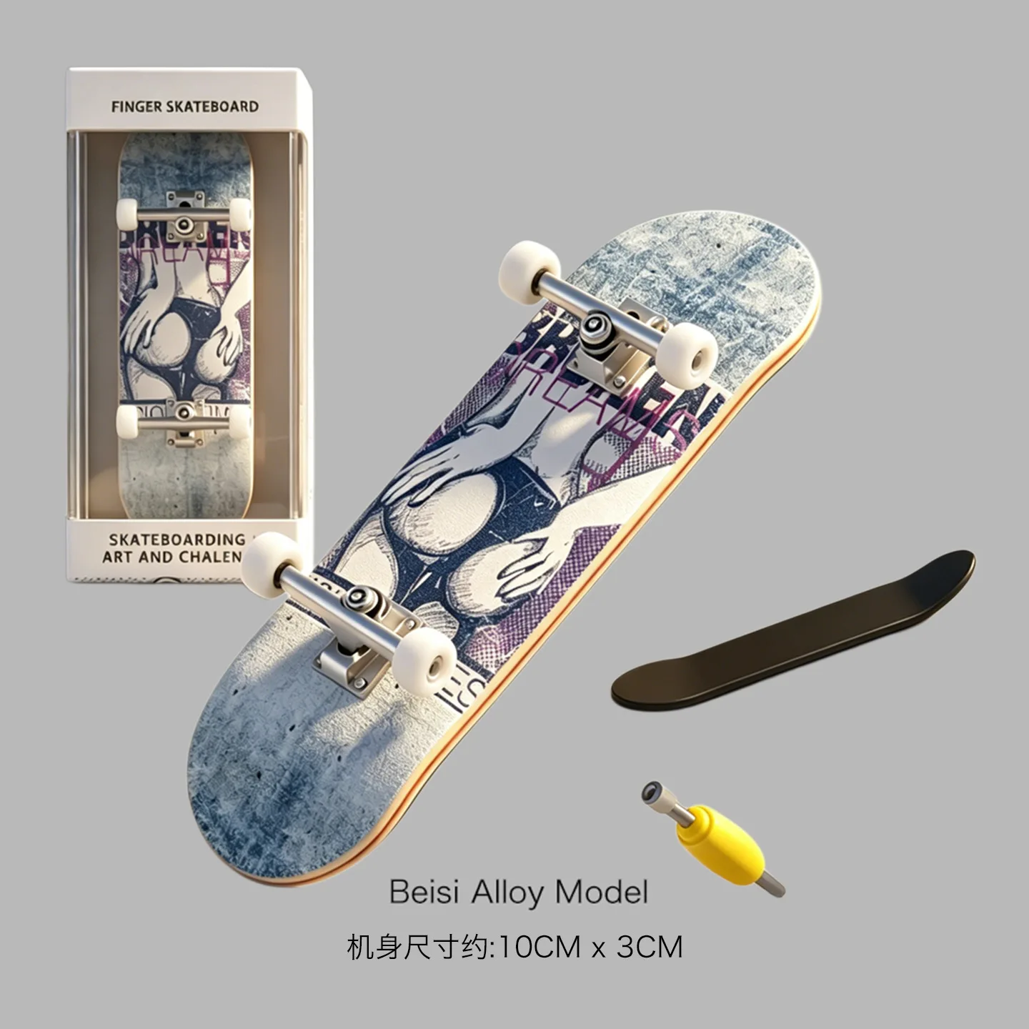 Mini Finger Skateboard Toy Alloy Fingerboard Graffiti Pattern Finger Skate Board Deck Fingertip Sports Toy Gift for Teens