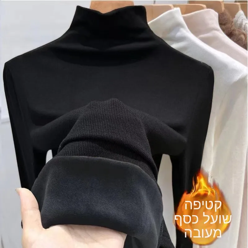 

Thickened Fleece Warm Long Sleeve Base Shirt High Neck Slim Fit Women's T-shirt Inner Wear Home Clothes Underwear Top
