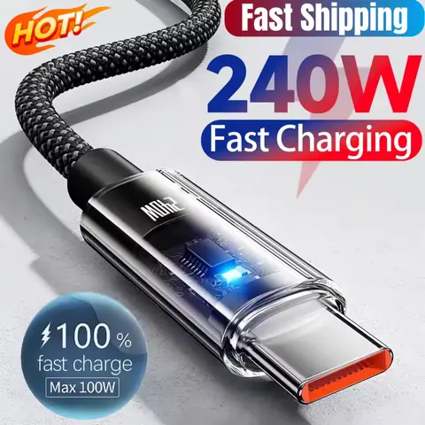 240w Nylon USB Type C Super Fast Charging Cable  Led Digital Display Usb C Charger Data Cord For Samsung Xiaomi Huawei Honor